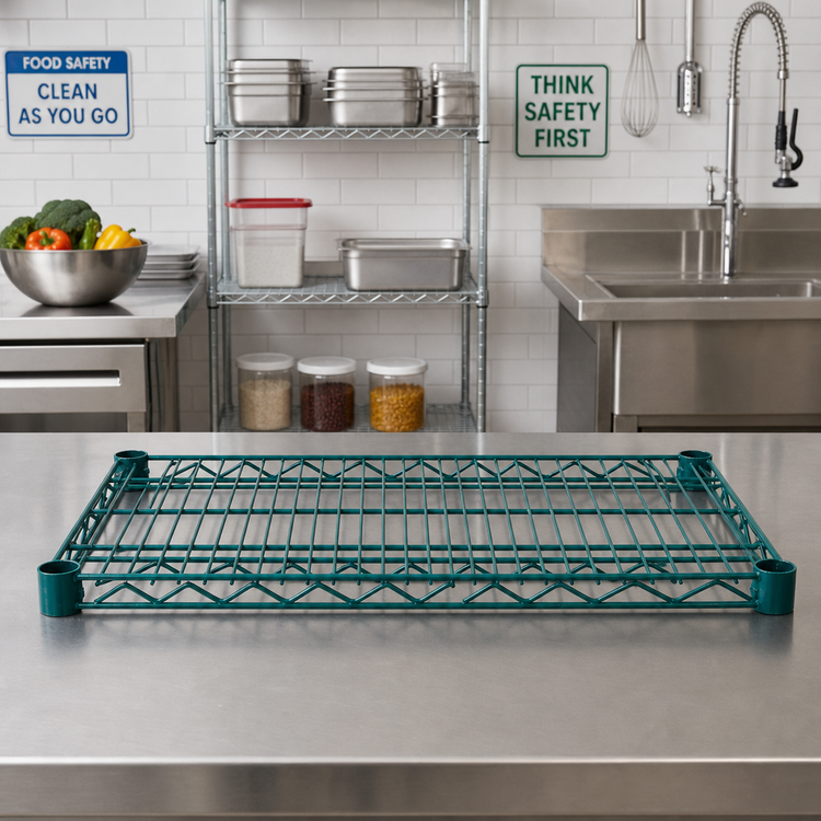 Product image #3 for Advance Tabco Special Value Heavy Duty Green Epoxy Coated Wire Shelf, 36 x 14 Inches
