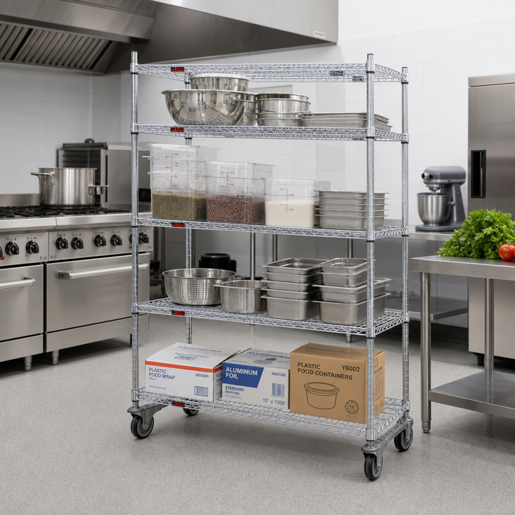 Product image #2 for Eagle Group 4-Tier Chrome Wire Shelf Dolly Truck, 48 x 24 Inches