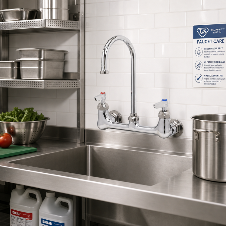 Product image #2 for T&S Brass B-0331 Low-Lead Wall Mount Double Pantry Mixing Faucet with Gooseneck Spout