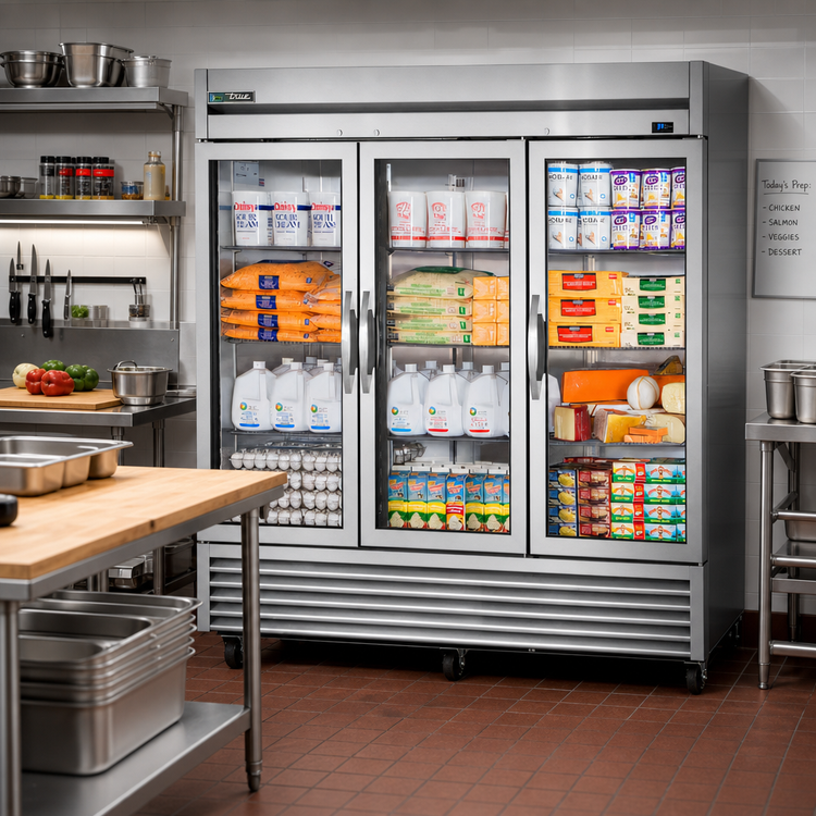 Product image #2 for True Three-Section Framed Glass Door Reach-In Refrigerator, Self-Contained Bottom Mount