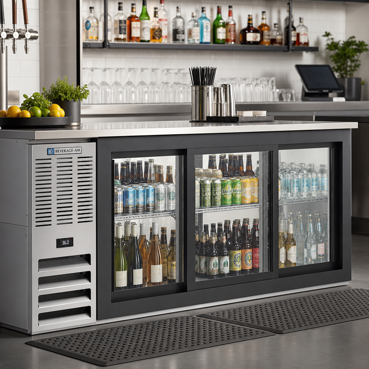 Product image #2 for Beverage-Air 72-Inch Three-Section Pass-Thru Back Bar Refrigerator with Locking Sliding Glass Doors