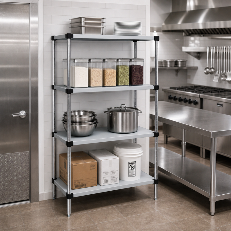 Product image #2 for Quantum 4-Shelf Solid Shelving Starter Kit, 42 x 14 x 74 Inches, 304 Stainless Steel, Stationary