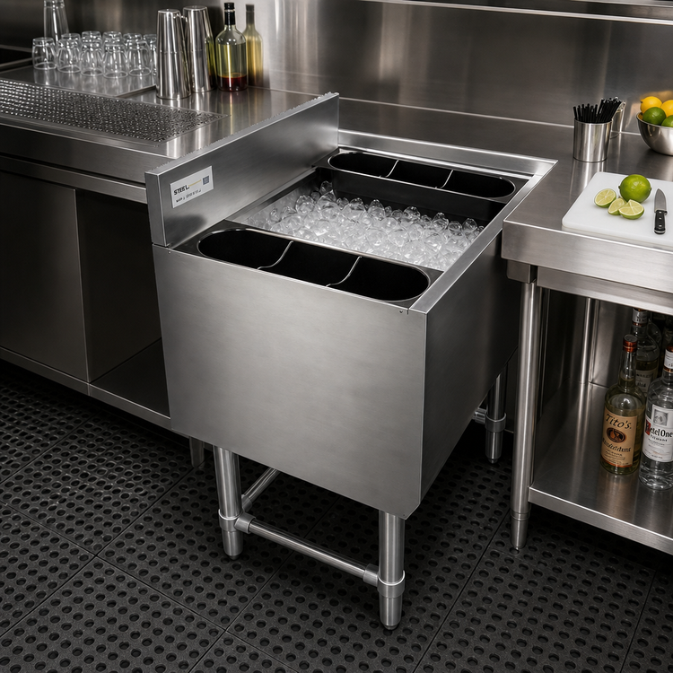 Product image #2 for Steel Works Stainless 18-1/2 x 24 x 30-Inch Underbar Ice Bin with 77-Lb Capacity and 7-Circuit Cold Plate