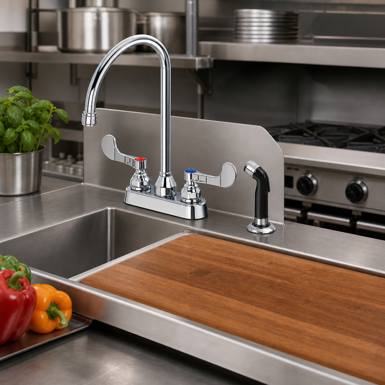 Product image #2 for T&S Brass B-1170 4-Inch Center Deck-Mount Workboard Faucet with Swivel Gooseneck, Diverter, Side Spray, and Wrist Handles