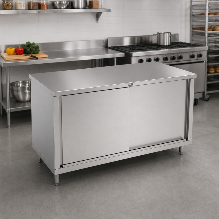 Product image #2 for John Boos 72" x 36" Enclosed Work Table with Sliding Doors, 14-Gauge Stainless Steel Top