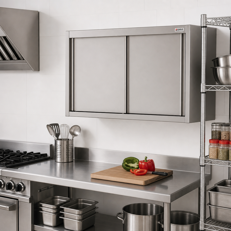 Product image #2 for Eagle Group 42-Inch Wall-Mounted Stainless Steel Cabinet with Sliding Doors