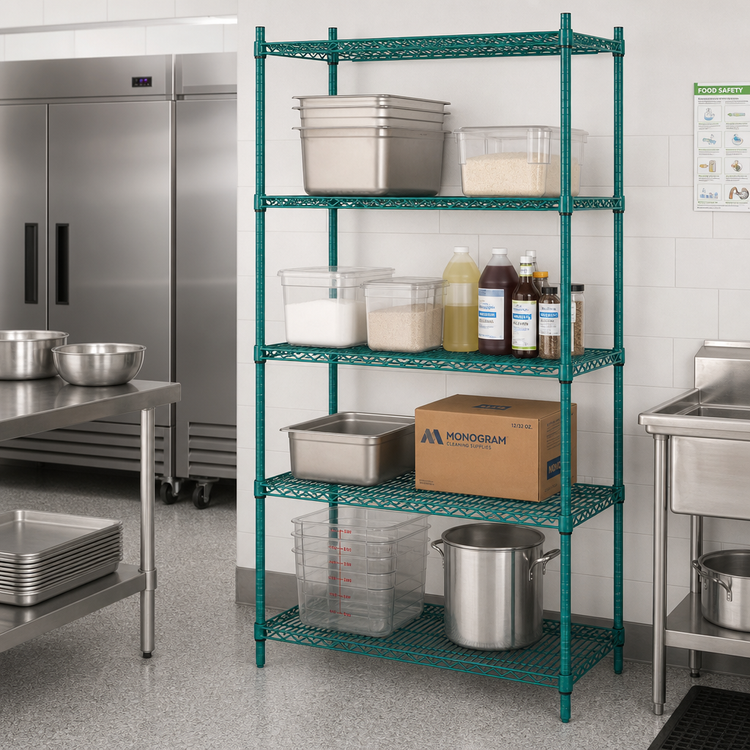 Product image #2 for Advance Tabco Special Value Series 4-Shelf Green Epoxy Wire Shelving Unit, 60-Inch W x 24-Inch D x 74-Inch H