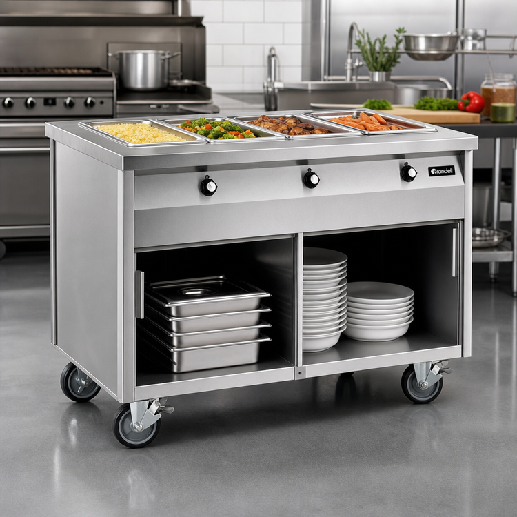 Product image #2 for Randell Mobile Electric Hot Food Table with 4 Sealed Wells, Open Cabinet Base, 60 x 30 Inches