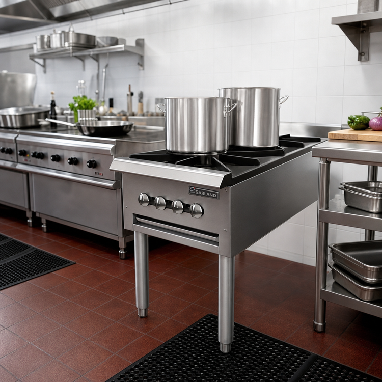 Product image #2 for Garland Regal Series 18-Inch Wide Gas Double Stock Pot Range with 2 Front-to-Back Burners, Manual Controls, Standing Pilot, and 90,000 BTU