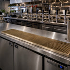 Thumbnail image #2 for Micro Matic USA DP-820DSSPVD-51 Surface-Mount Stainless Steel Drip Tray Trough, Perforated PVD Brass Screen, 51" x 8", 5/8" O.D. Drain