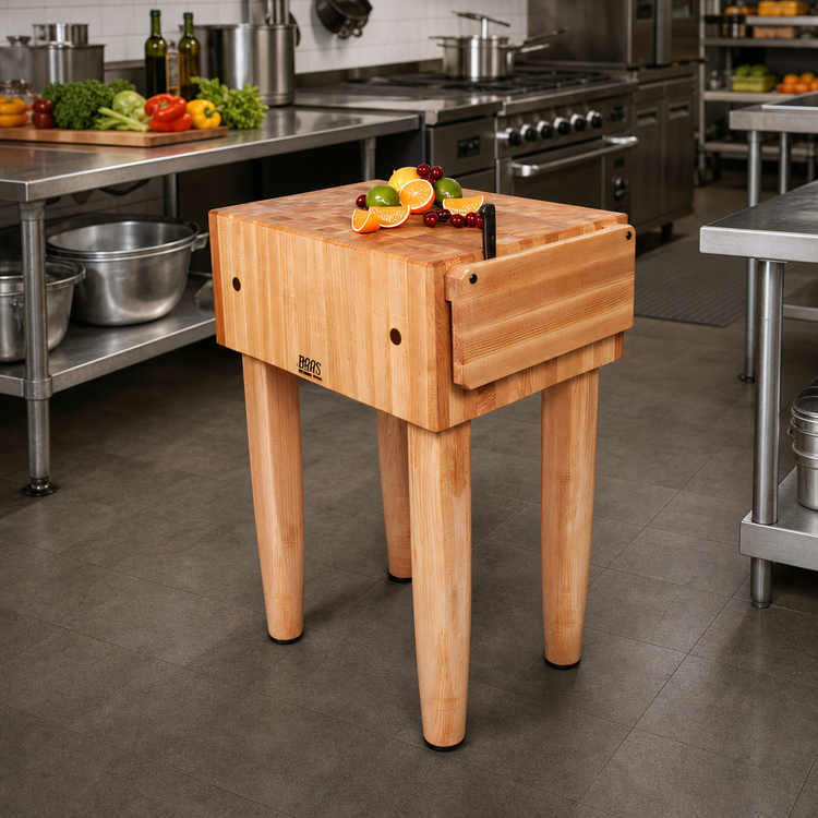 Product image #3 for John Boos Pro Chef 24 x 24 x 34 Inch End Grain Maple Butcher Block Work Table with Knife Holder
