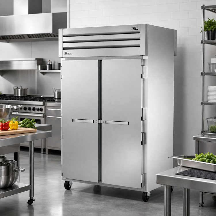 Product image #2 for True SPEC SERIES Two-Section Pass-Thru Reach-In Refrigerator with Solid Front and Glass Rear Doors