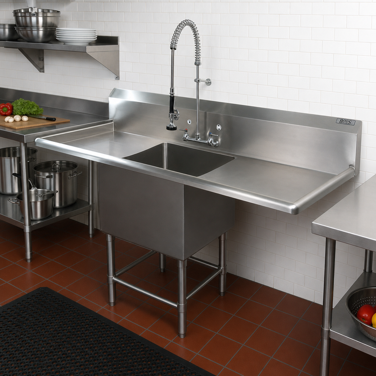 Product image #2 for John Boos Pro-Bowl 1-Compartment Stainless Steel Sink with Left & Right Drainboards, 93-1/4 Inch Wide