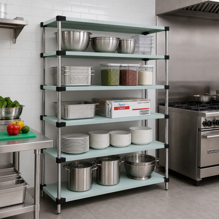 Product image #2 for Quantum 72 Inch W x 21 Inch D x 63 Inch H 304 Stainless Steel Solid Shelving Starter Kit with 5 Shelves