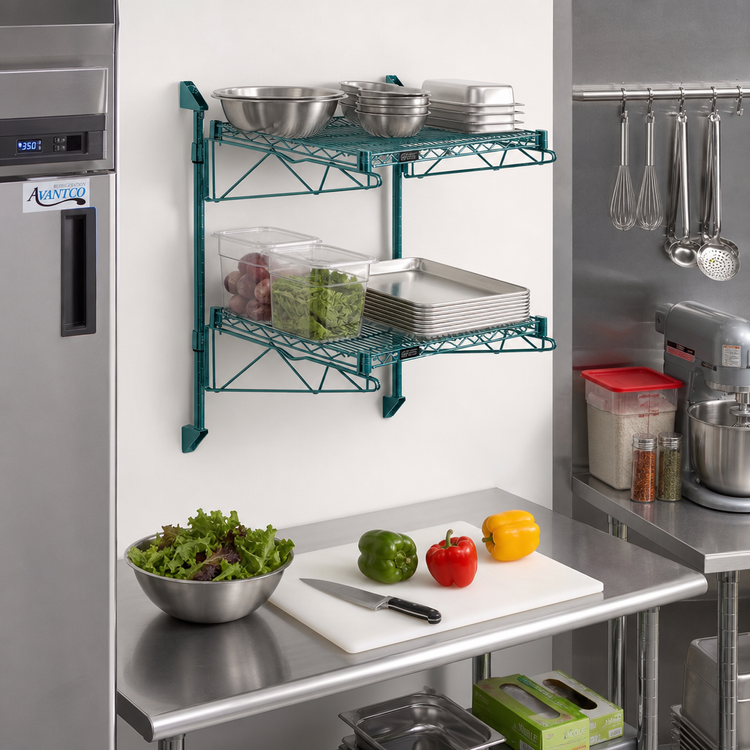 Product image #2 for Quantum Cantilever Double Shelf Post Wall-Mount Wire Shelving Unit, 24 x 21 Inches, Green Epoxy