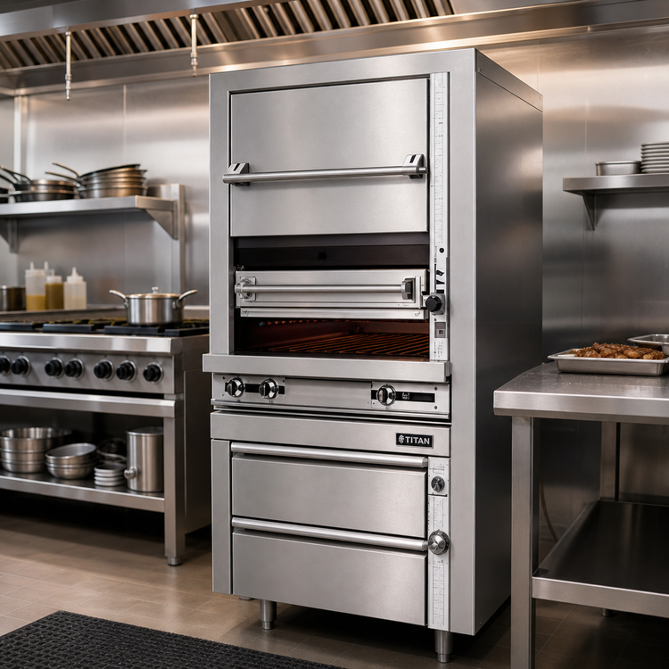 Product image #2 for Titan JMHBR-36H 36" Single-Deck Modular Gas Radiant Broiler with Warming Oven