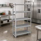 Thumbnail image #3 for Cambro Camshelving® Premium CPSK1830V5480 5-Shelf Vented Polymer Shelf Kit, 18" x 30", Speckled Gray, Antimicrobial