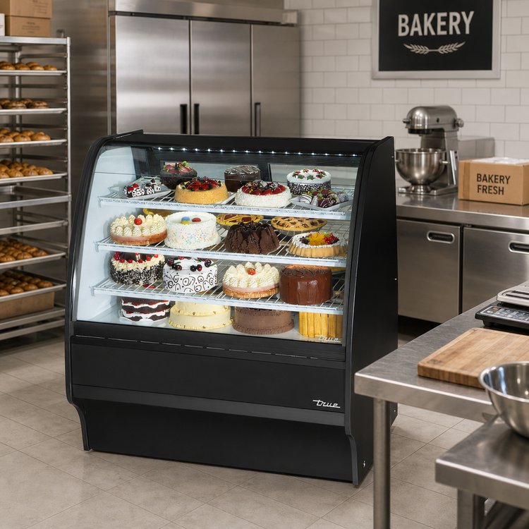 Product image #2 for True 48-1/4-Inch Curved Glass Self-Contained Refrigerated Bakery Display Case with Rear Sliding Glass Doors