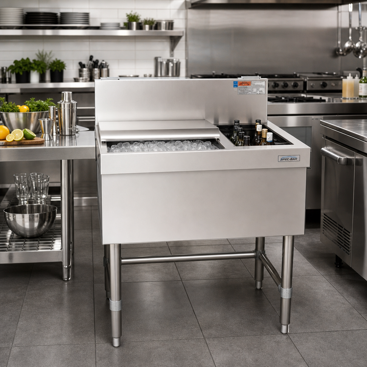 Product image #2 for Spec-Bar Combo Insulated Ice Bin/Bottle Unit with Right-Side Bottle Compartment, 36 x 24 Inches, 85 lb Capacity