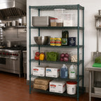 Thumbnail image #2 for Quantum WR74-2436P-5 Stationary Wire Shelving Starter Unit, 36"W x 24"D x 74"H, 5 Shelves, Green Epoxy