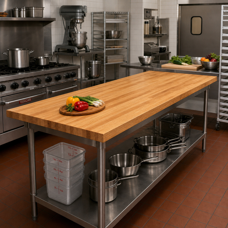 Product image #2 for John Boos Appalachian Red Oak Blended Edge Grain Island Countertop, 108 x 30 x 1-1/2 Inch, Varnique Finish
