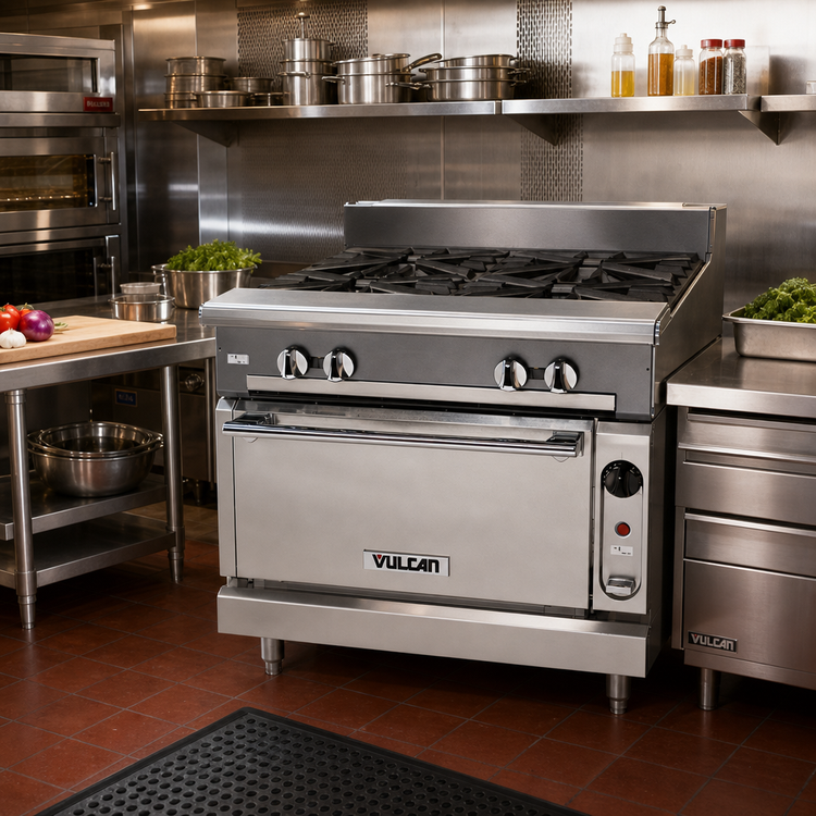 Product image #2 for Vulcan V Series 36-Inch Heavy Duty Gas Range with 4 Open Burners and Convection Oven