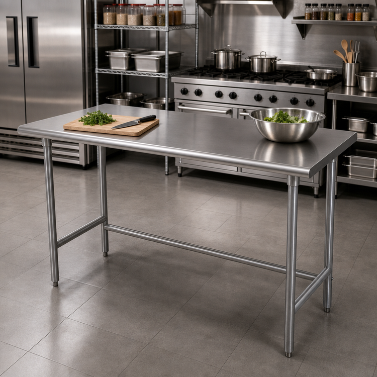 Product image #2 for Advance Tabco 84-Inch x 30-Inch 16-Gauge 304 Stainless Steel Work Table with Open Base and Crossrails