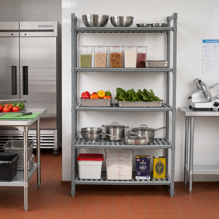 Product image #2 for Cambro Camshelving Basics Plus 30" Wide x 24" Deep x 84" High 5-Shelf Vented & Solid Add-On Polymer Shelving Unit