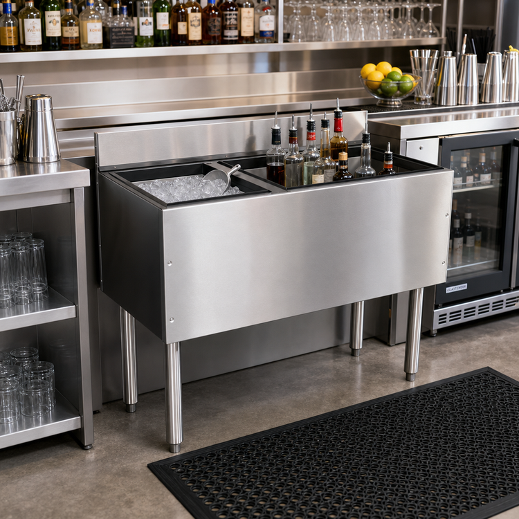 Product image #2 for Glastender CHOICE 48-Inch Underbar Combo Ice Bin/Cocktail Unit with Bottle Well Storage and 10-Circuit Cold Plate