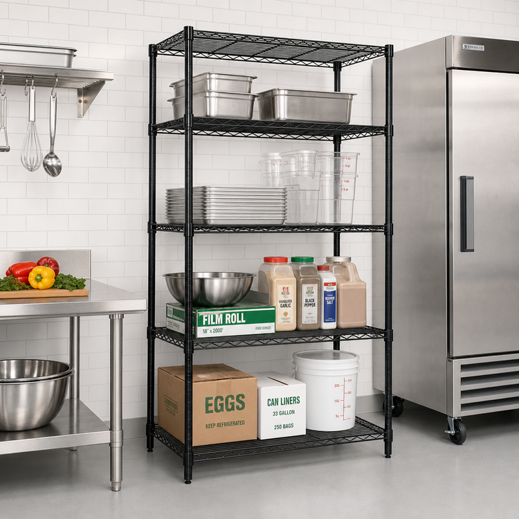Product image #2 for Quantum Stationary Wire Shelving Starter Kit, 30 Inches Wide x 24 Inches Deep x 63 Inches High, Black Epoxy Antimicrobial Finish