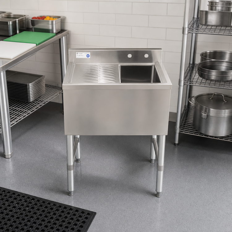 Product image #2 for Serv-Ware 24 Inch Right-Drainboard 1-Bowl Stainless Steel Bar Sink with 3-Inch Backsplash