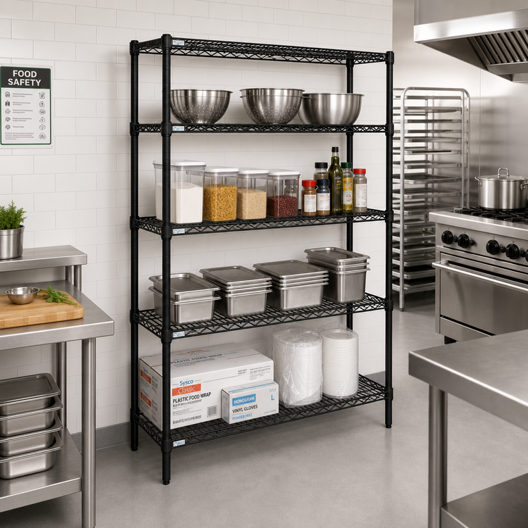 Product image #2 for Quantum 72"W x 18"D x 86"H Stationary 4-Shelf Wire Shelving Starter Kit, Black Epoxy Antimicrobial Finish