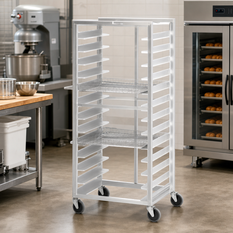 Product image #2 for Channel Manufacturing Heavy-Duty Mobile Aluminum Donut Basket/Screen Rack, 12 Levels, Side-Load