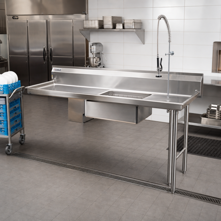 Product image #2 for Eagle Group Straight Soiled Dishtable with 20" x 20" x 5" Pre-Rinse Sink, Right-to-Left, 120" Wide