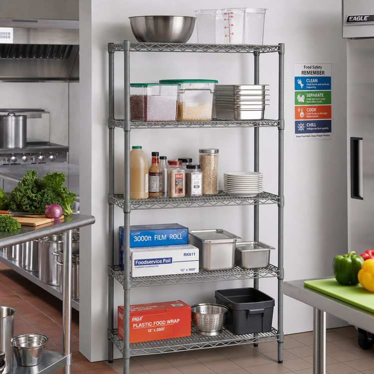Product image #2 for Eagle Valu-Master 5-Tier Wire Shelving Starter Unit, 42"W x 18"D x 74"H, Pewter Gray Epoxy Finish
