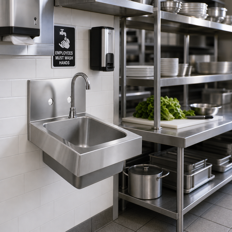 Product image #2 for Glastender Wall-Mounted Stainless Steel Hand Wash Sink, 12 x 15 Inches, 6-Inch Deep Bowl
