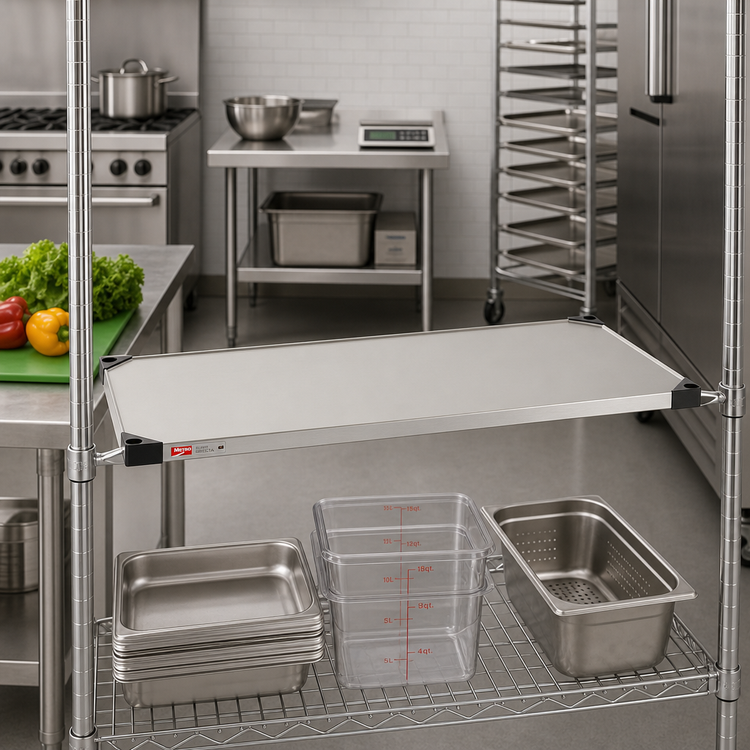 Product image #2 for Metro Super Erecta 48" W x 21" D Flat Solid Stainless Steel Shelf with Raised Ship's Edge