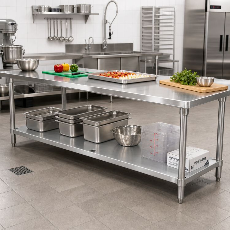 Product image #2 for Heavy-Duty Galvanized Work Table Undershelf for 108 x 36 Inch Tables