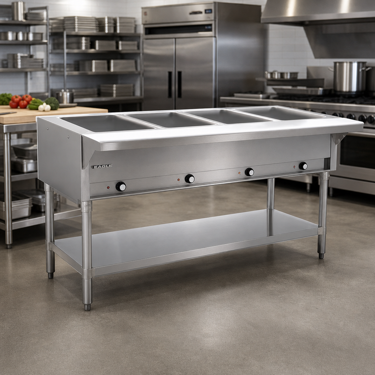 Product image #2 for Eagle Group 63-1/2-Inch Electric Hot Food Table with 4 Dry Wells, Open Base, 120V