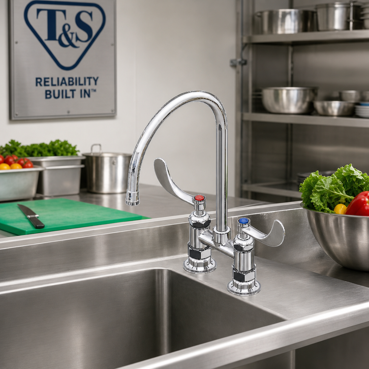 Product image #2 for T&S Brass B-0324-CR-129X 4 Inch Centers Deck Mount Surgical Mixing Faucet with 8 3/4 Inch Gooseneck