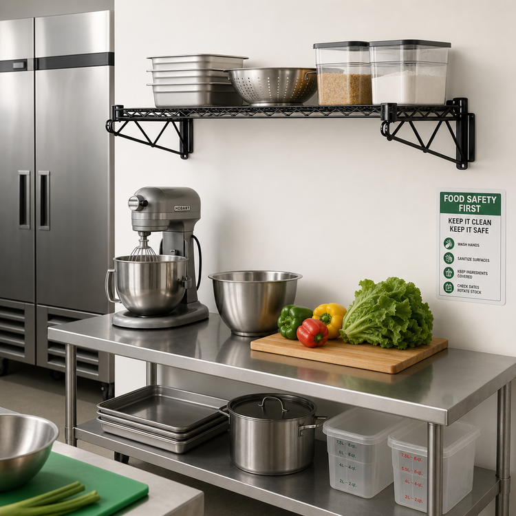 Product image #2 for Quantum Wall-Mounted Cantilever Single Wire Shelf Unit, 60 x 18 Inches, Black Epoxy Antimicrobial Finish