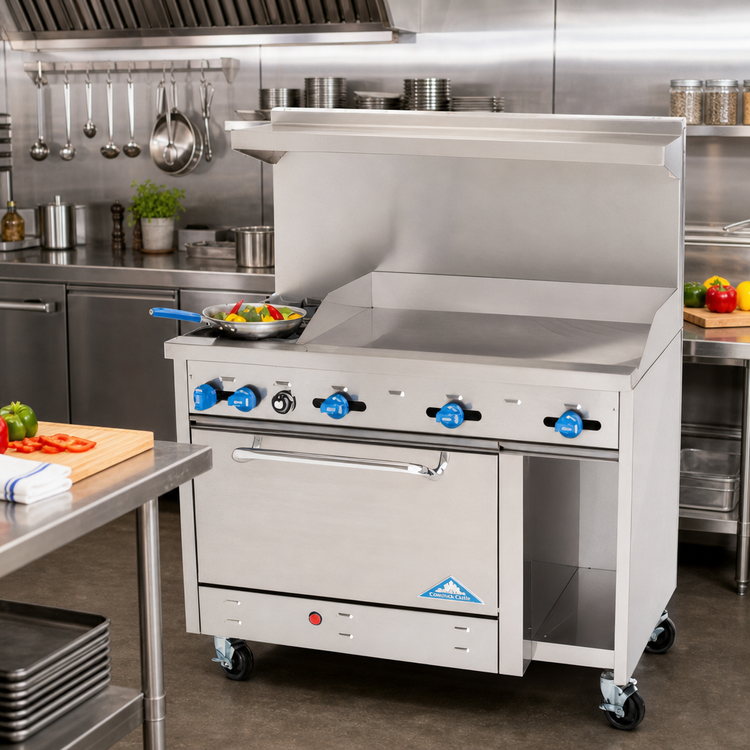 Product image #2 for Comstock-Castle 48-Inch Commercial Gas Range with 2 Star Burners, 36-Inch Griddle, Extra-Wide Oven, and Storage Cabinet