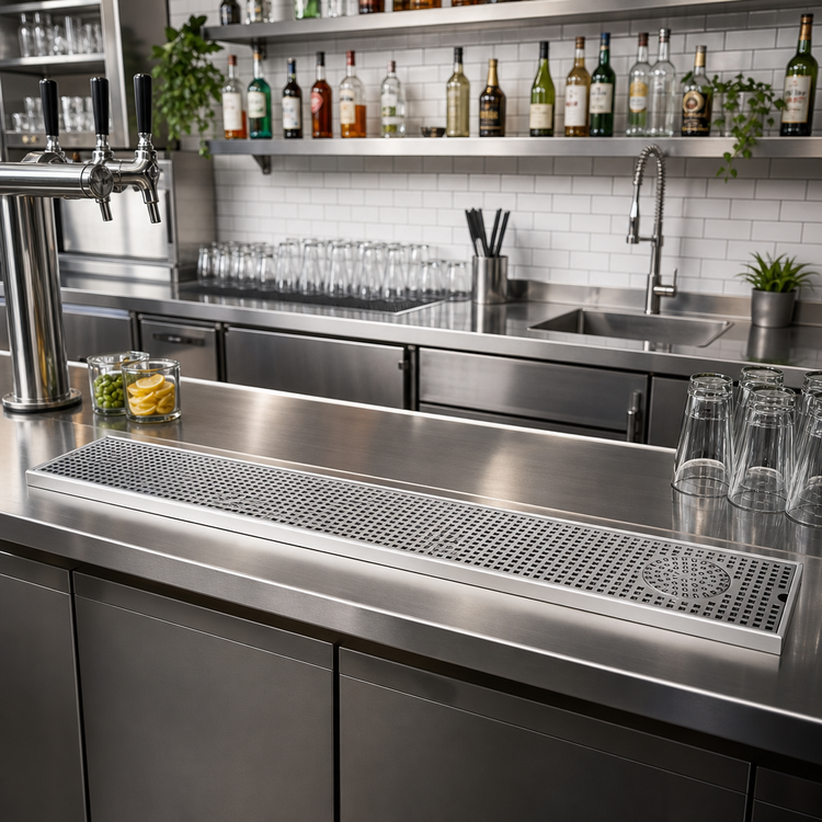 Product image #2 for Micro Matic 51 Inch Surface Mount Stainless Steel Drip Tray Trough with Integral Glass Rinser