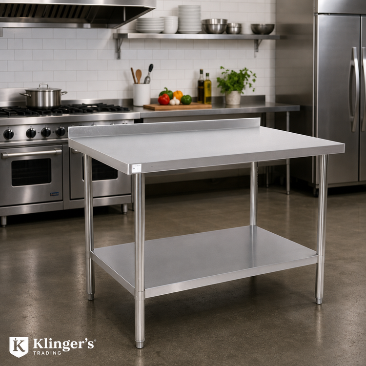 Product image #2 for Klinger's Trading 72" x 30" 16-Gauge Stainless Steel Top Work Table with Undershelf and 2" Rear Up-Turn