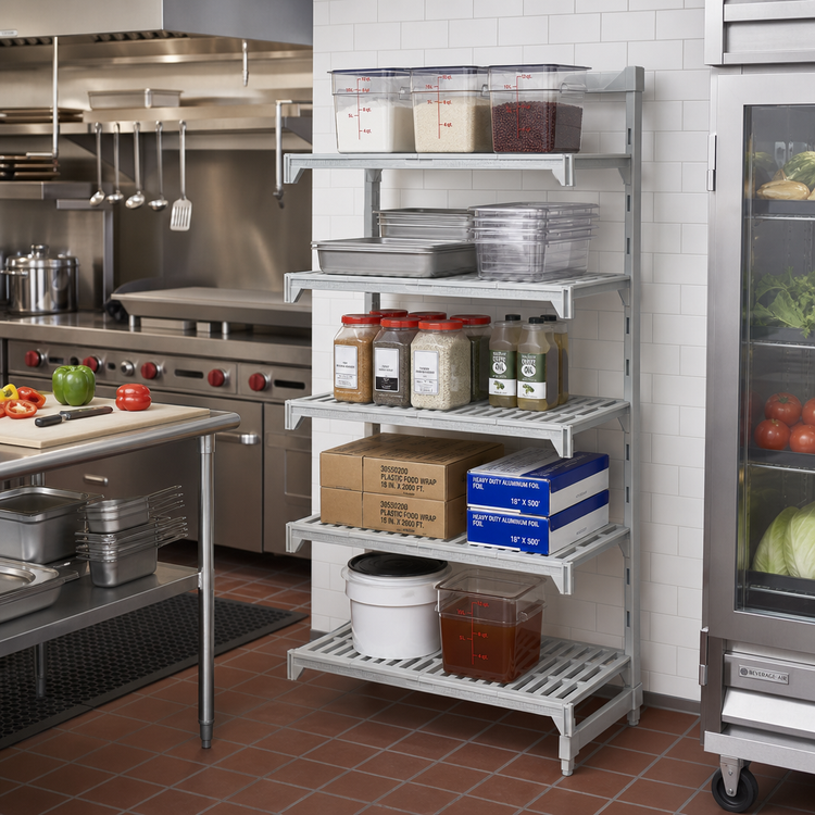 Product image #3 for Cambro Camshelving Premium 5-Tier Vented Add-On Polymer Shelving Unit, 24 x 21 x 64 Inches, Speckled Gray