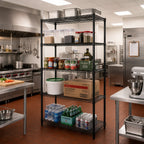 Thumbnail image #2 for Quantum WR86-3636BK-5 36"W x 36"D x 86"H Stationary Wire Shelving Starter Kit, 5 Shelves, Black Epoxy Finish