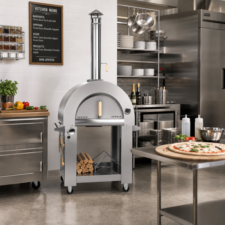 Product image #3 for KoolMore 32-Inch Outdoor Dual Fuel Gas and Wood Fired Pizza Oven with Built-In Chimney, Stainless Steel