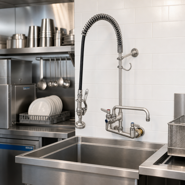 Product image #2 for EasyInstall 8" Wall Mount Pre-Rinse Unit with Add-On Faucet and 12" Swing Nozzle
