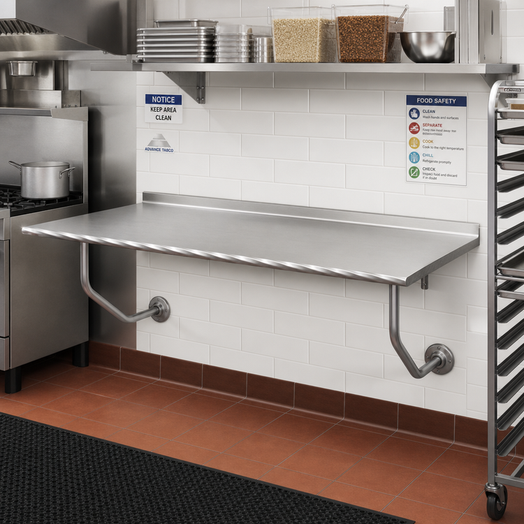 Product image #2 for Advance Tabco Wall-Mounted Stainless Steel Table, 84 in. W x 30 in. D, 1-1/2 in. Rear Backsplash