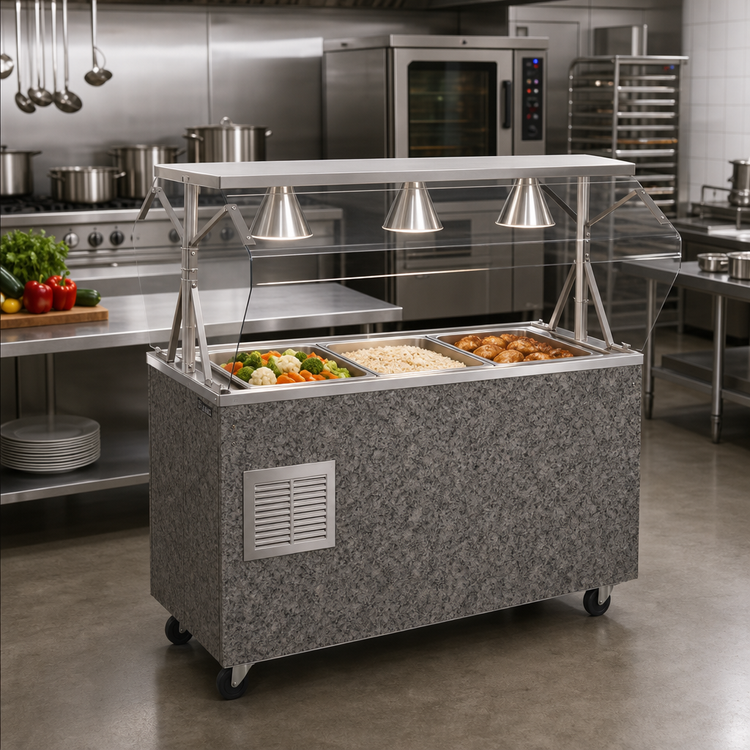Product image #2 for 2-Series Affordable Portable 46-Inch Refrigerated Cafeteria Unit with Granite Wrapper and Breath Guard, 3-Pan Capacity